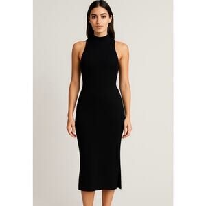 Abercrombie & Fitch Black Ribbed Mock Neck Midi Dress XL Sleeveless Minimalist